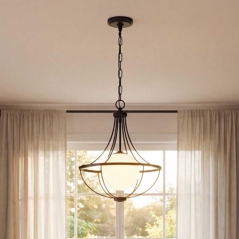Savoy House Meridian 1Lt Pendant, Black/White Opal