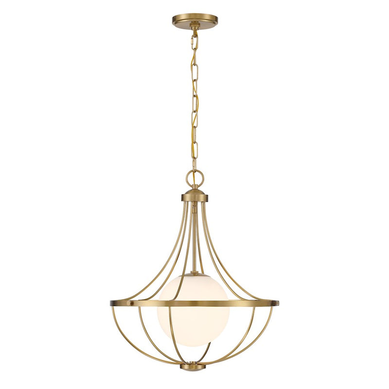 Savoy House Meridian 1Lt Pendant, Natural Brass/White Opal