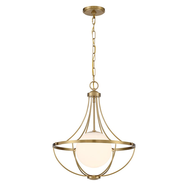 Savoy House Meridian 1Lt Pendant, Natural Brass/White Opal
