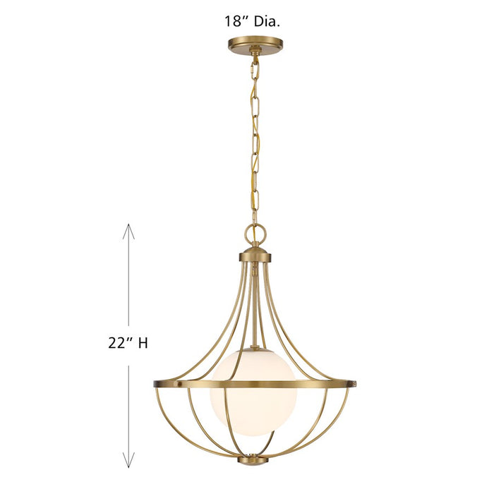 Savoy House Meridian 1Lt Pendant, Natural Brass/White Opal