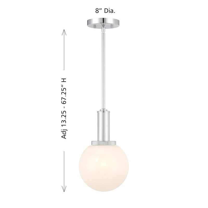 Savoy House Meridian 1Lt Pendant, Chrome/White Strie