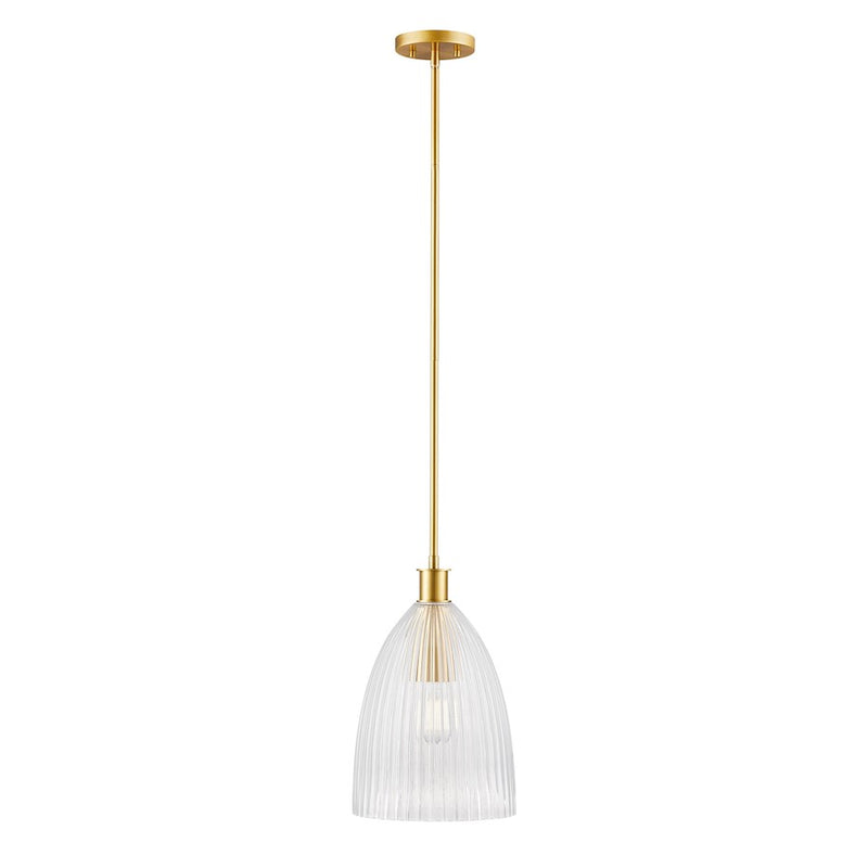 Savoy House Meridian 1Lt 10" Pendant, Natural Brass/Clear Pleated