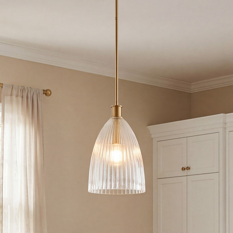 Savoy House Meridian 1Lt 10" Pendant, Natural Brass/Clear Pleated