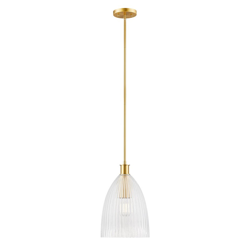 Savoy House Meridian 1Lt 10" Pendant, Natural Brass/Clear Pleated