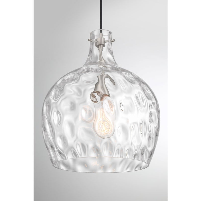 Savoy House Meridian 1Lt Pendant, Brushed Nickel/Hammered