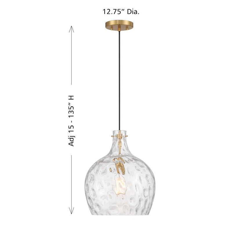 Savoy House Meridian 1Lt Pendant, Natural Brass/Hammered