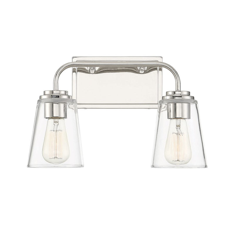 Savoy House 2-Light 15" Bathroom Vanity Light, Polished Nickel/Clear