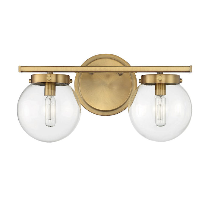 Meridian Mid-Century Modern 2 Light 8" Bathroom Vanity, Brass/Clear