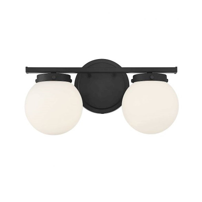 Savoy House 2-Light 16" Bathroom Vanity Light, Matte Black/Opal