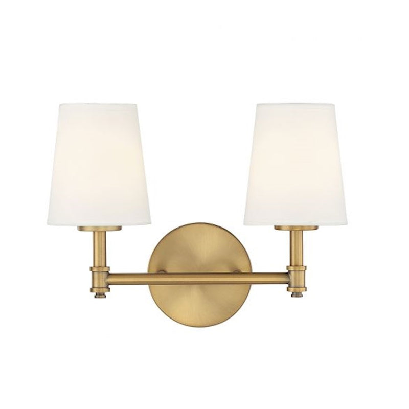 Savoy House 2-Light 15" Bathroom Vanity Light, Natural Brass/Linen