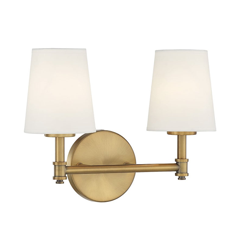 Savoy House 2-Light 15" Bathroom Vanity Light, Natural Brass/Linen