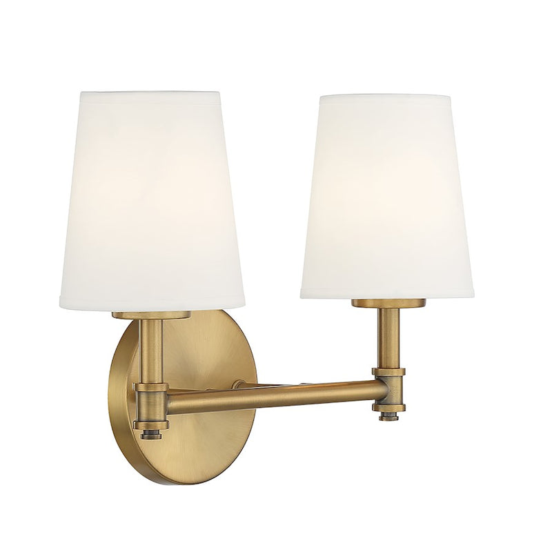 Savoy House 2-Light 15" Bathroom Vanity Light, Natural Brass/Linen