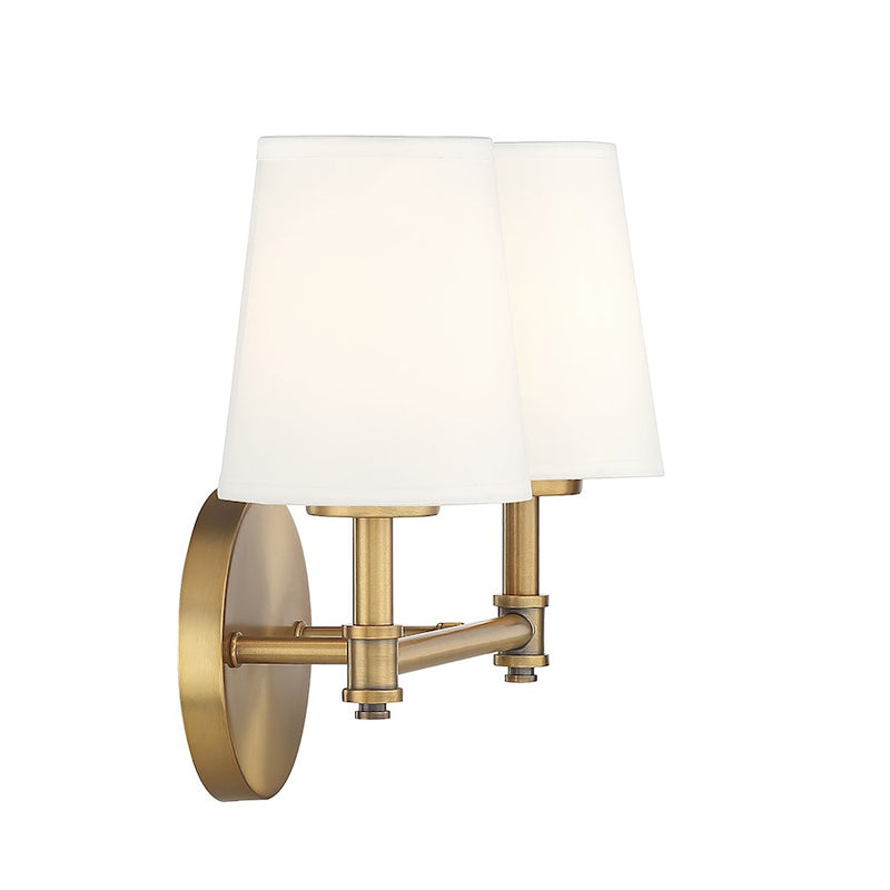 Savoy House 2-Light 15" Bathroom Vanity Light, Natural Brass/Linen