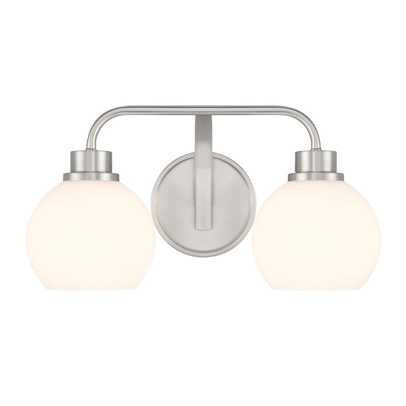 Savoy House Meridian 2Lt Bathroom Vanity Light, Nickel/White Opal