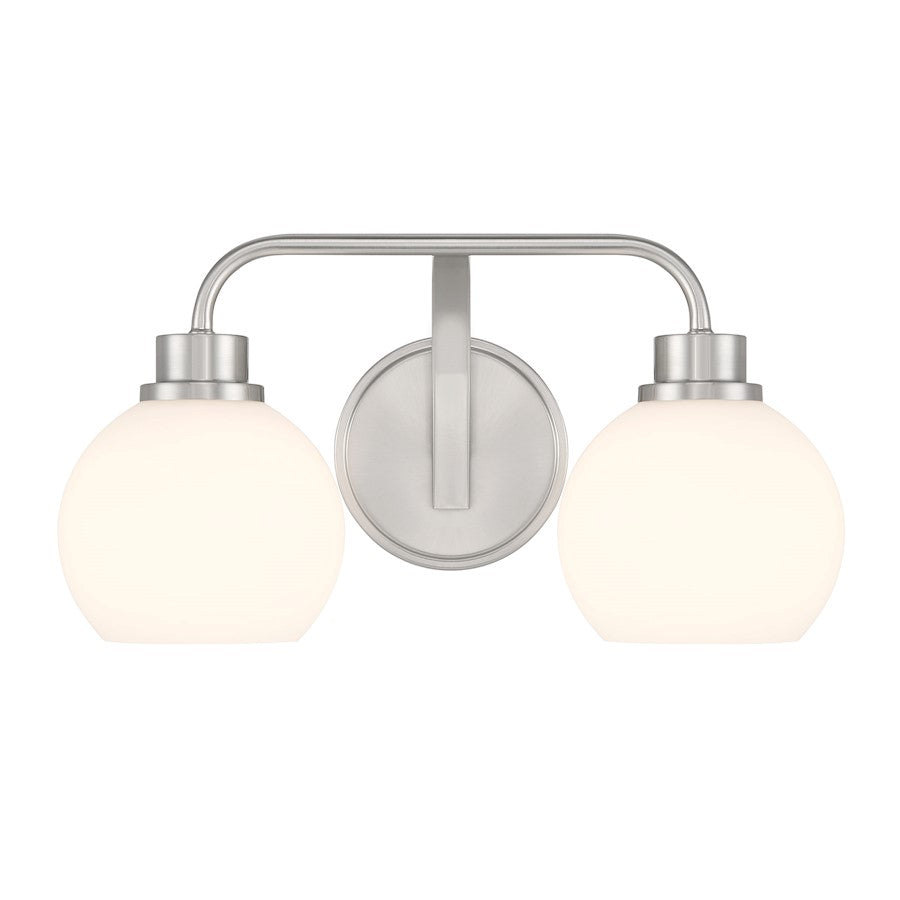 Savoy House Meridian 2Lt Bathroom Vanity Light, Nickel/White Opal - M80080BN