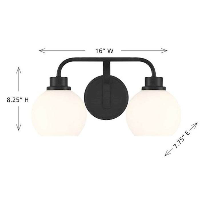 Savoy House Meridian 2Lt Bathroom Vanity Light, Black/White Opal