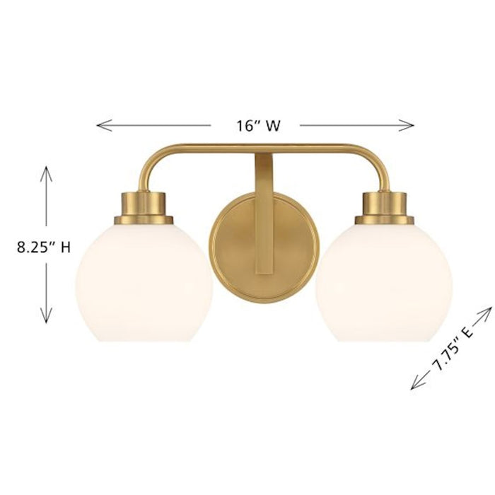 Savoy House Meridian 2Lt Bathroom Vanity Light, Brass/White Opal