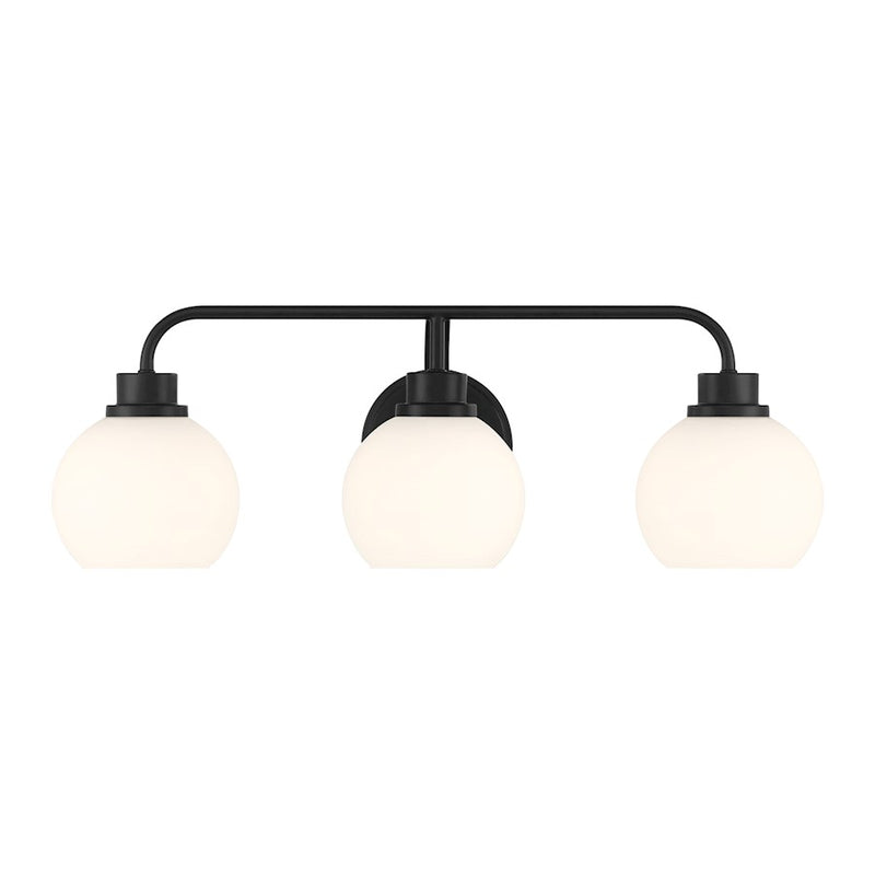 Savoy House Meridian 3Lt Bathroom Vanity Light, Black/White Opal