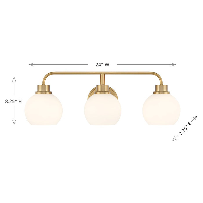 Savoy House Meridian 3Lt Bathroom Vanity Light, Brass/White Opal