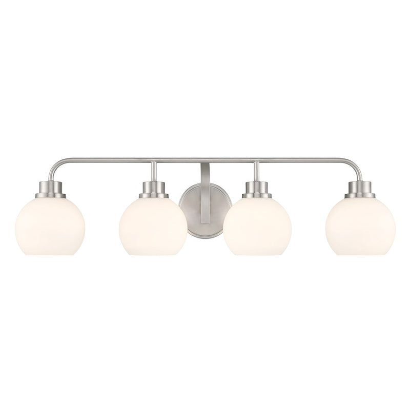 Savoy House Meridian 4Lt Bathroom Vanity Light, Nickel/White Opal