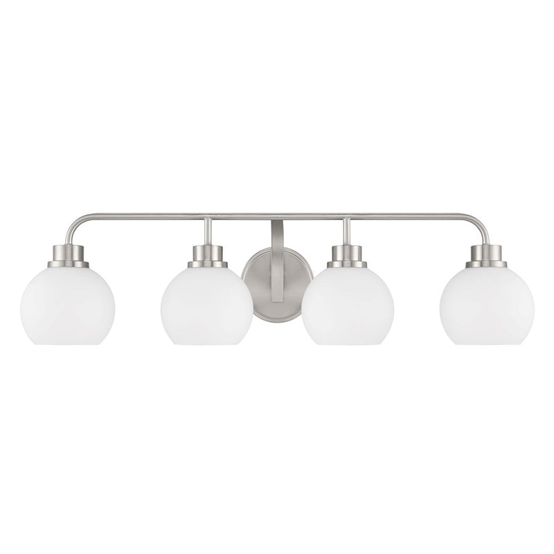 Savoy House Meridian 4Lt Bathroom Vanity Light, Nickel/White Opal