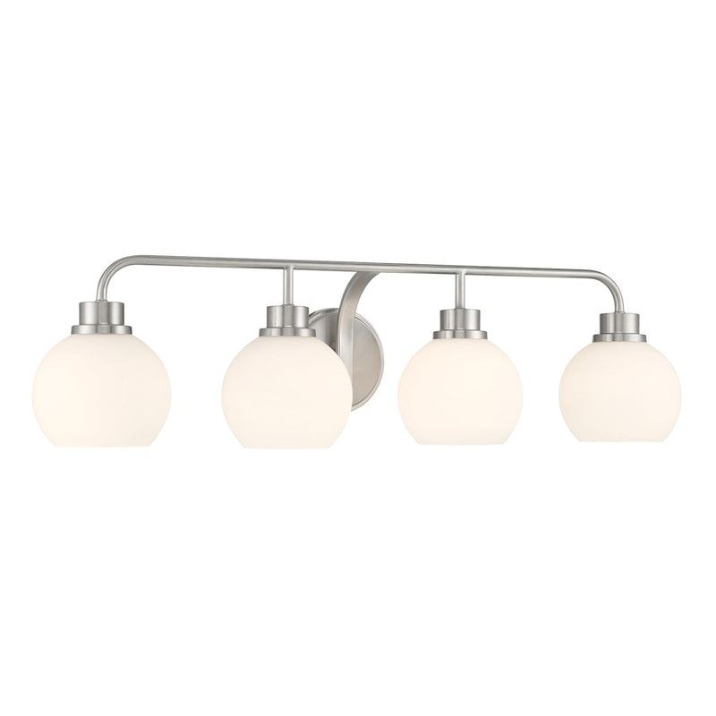 Savoy House Meridian 4Lt Bathroom Vanity Light, Nickel/White Opal