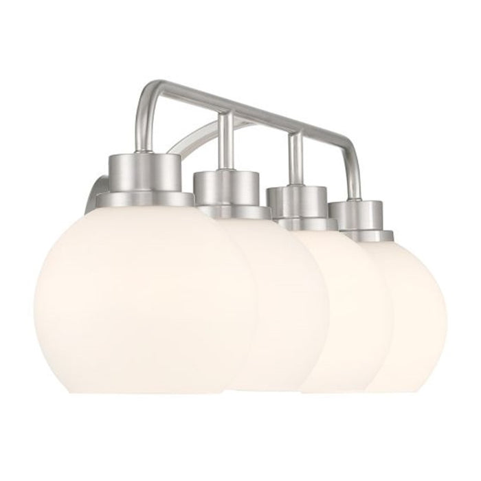 Savoy House Meridian 4Lt Bathroom Vanity Light, Nickel/White Opal