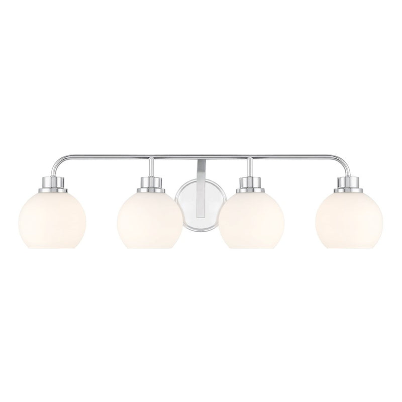 Savoy House Meridian 4Lt Bathroom Vanity Light, Chrome/White Opal