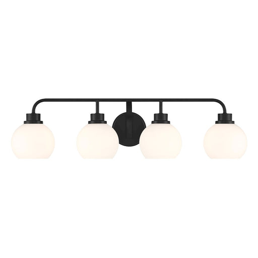 Savoy House Meridian 4Lt Bathroom Vanity Light, Black/White Opal - M80082MBK