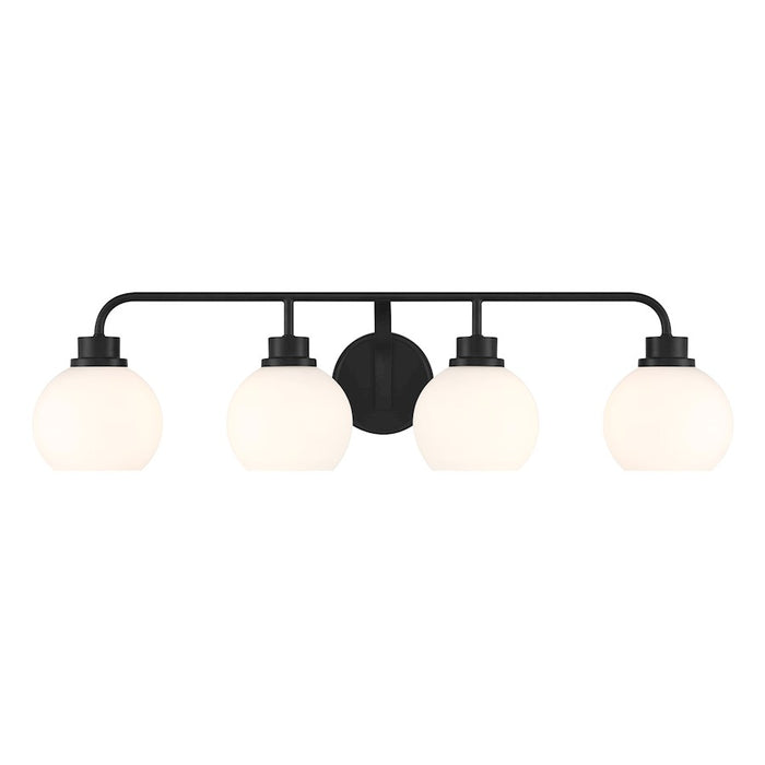 Savoy House Meridian 4Lt Bathroom Vanity Light, Black/White Opal - M80082MBK