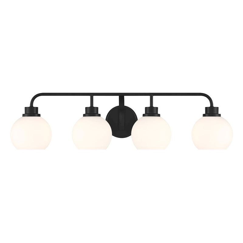 Savoy House Meridian 4Lt Bathroom Vanity Light, Black/White Opal