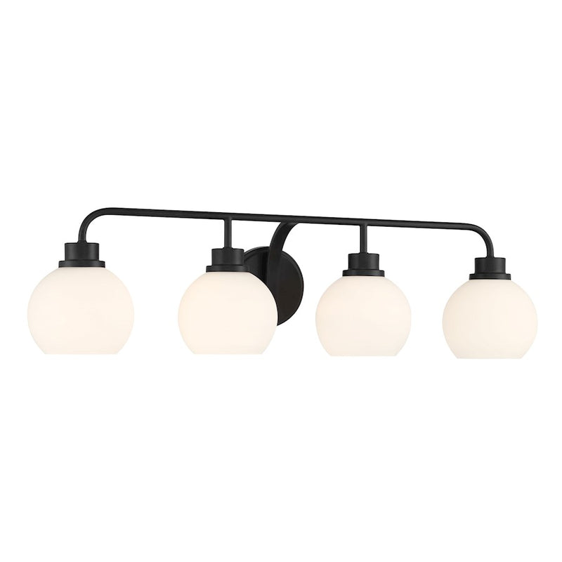 Savoy House Meridian 4Lt Bathroom Vanity Light, Black/White Opal