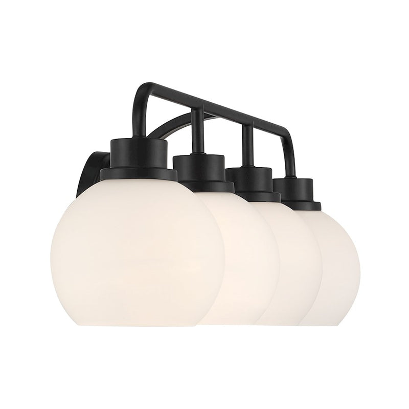 Savoy House Meridian 4Lt Bathroom Vanity Light, Black/White Opal