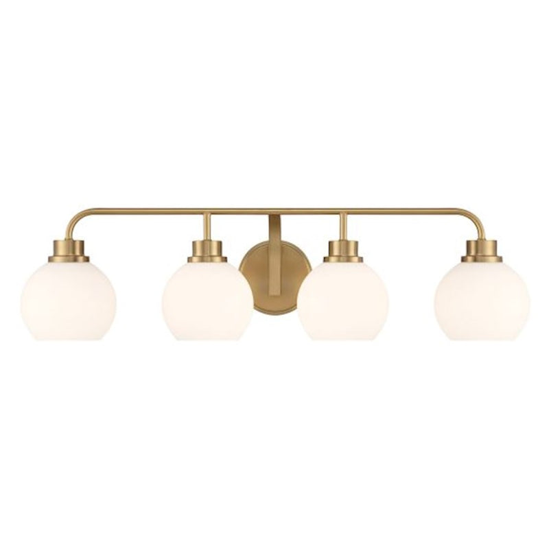 Savoy House Meridian 4Lt Bathroom Vanity Light, Brass/White Opal
