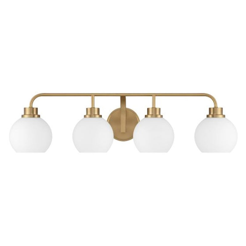 Savoy House Meridian 4Lt Bathroom Vanity Light, Brass/White Opal