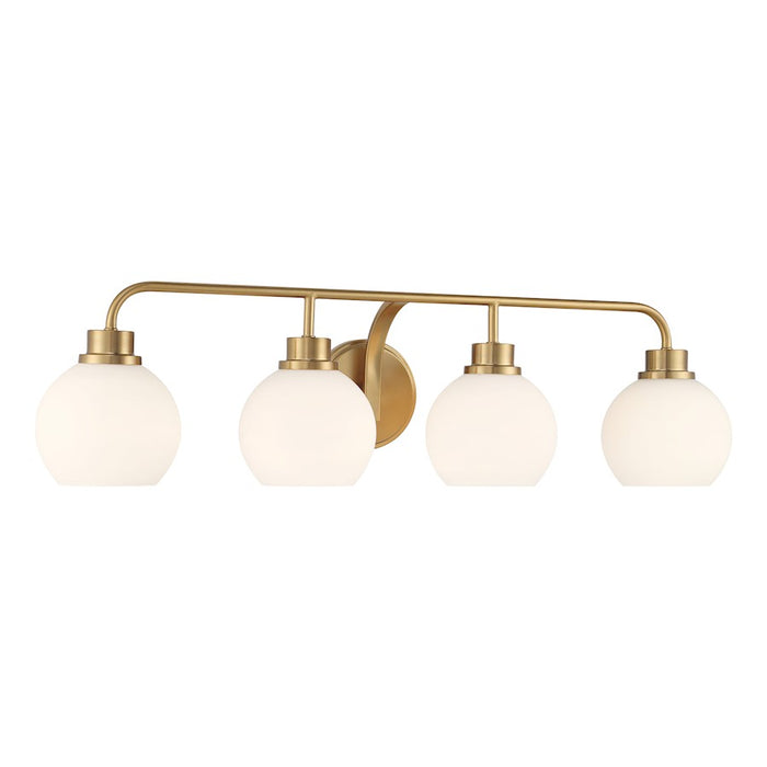 Savoy House Meridian 4Lt Bathroom Vanity Light, Brass/White Opal