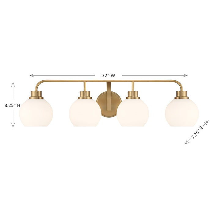 Savoy House Meridian 4Lt Bathroom Vanity Light, Brass/White Opal