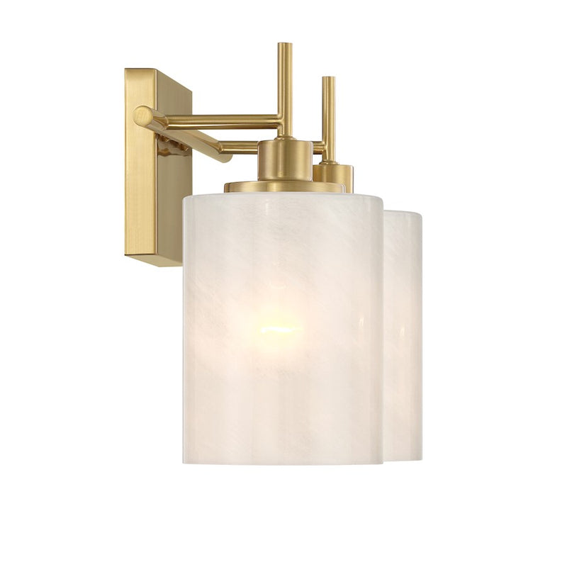 Savoy House Meridian 2Lt Bathroom Vanity Light, Brass/White Strie