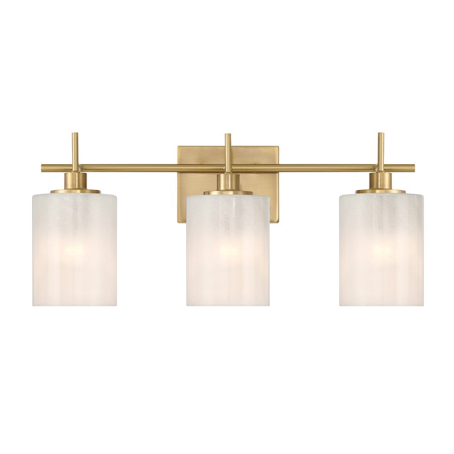 Savoy House Meridian 3Lt Bathroom Vanity Light, Brass/White Strie - M80084NB