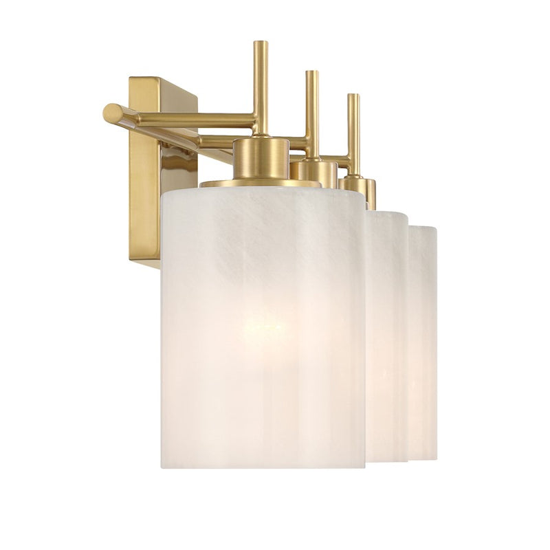 Savoy House Meridian 3Lt Bathroom Vanity Light, Brass/White Strie