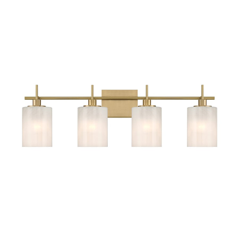 Savoy House Meridian 4Lt Bathroom Vanity Light, Brass/White Strie