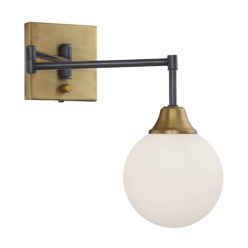Meridian Mid-Century Modern 1 Lt Swing Wall Sconce, Bronze/Brass/White