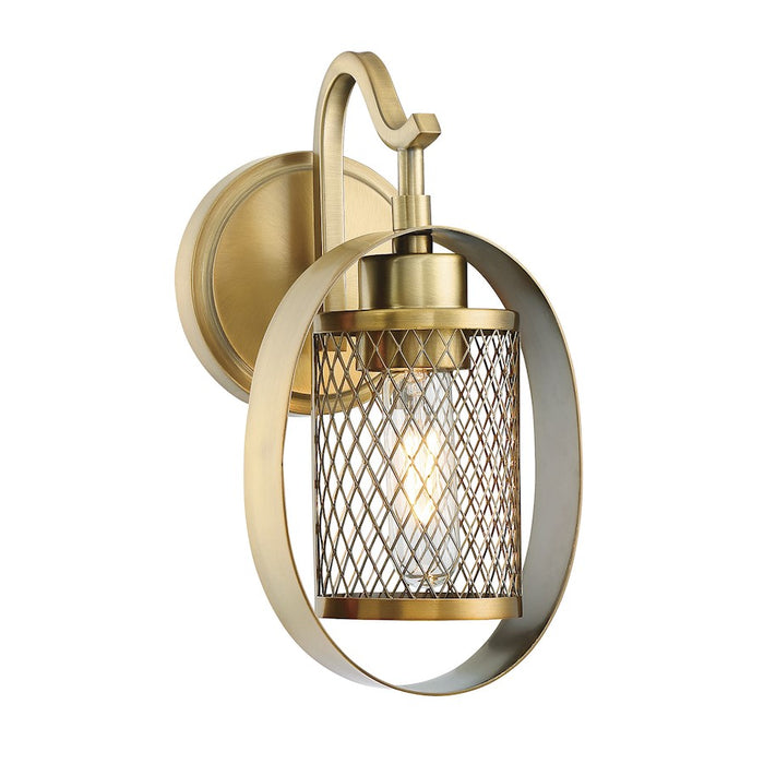 Savoy House 1-Light 11" Wall Sconce, Natural Brass/Mesh Cylinder