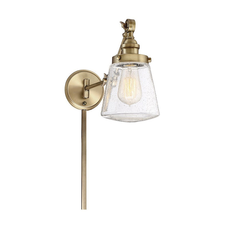 Meridian Industrial 1 Light Adjustable Wall Sconce, Brass/Clear