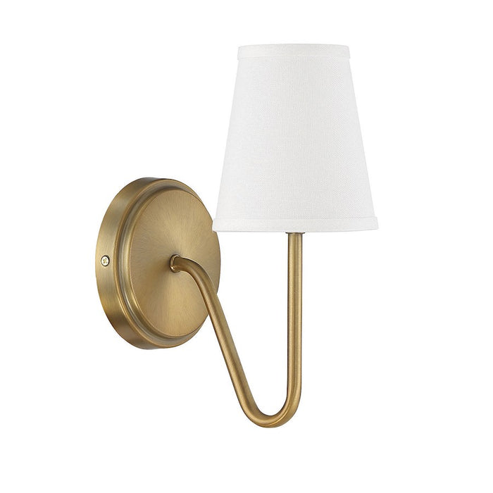 Savoy House 1-Light 11" Wall Sconce, Natural Brass/White Fabric