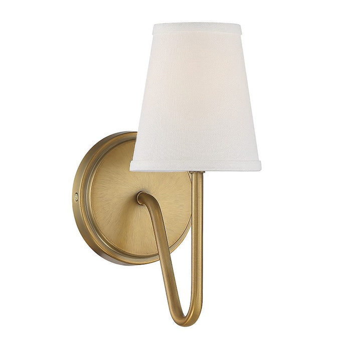 Savoy House 1-Light 11" Wall Sconce, Natural Brass/White Fabric