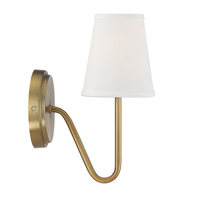 Savoy House 1-Light 11" Wall Sconce, Natural Brass/White Fabric