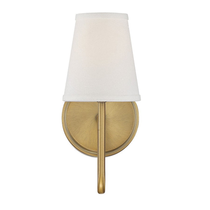 Savoy House 1-Light 11" Wall Sconce, Natural Brass/White Fabric