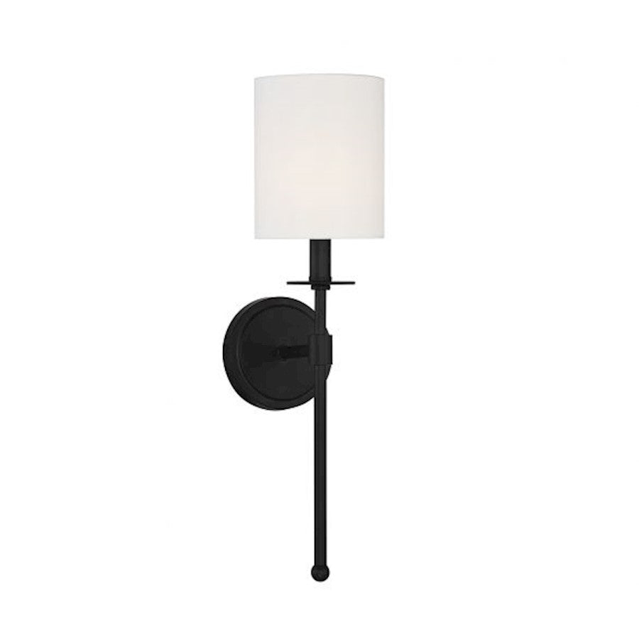 Savoy House 1-Light 20" Wall Sconce, Matte Black/White Fabric - M90057MBK