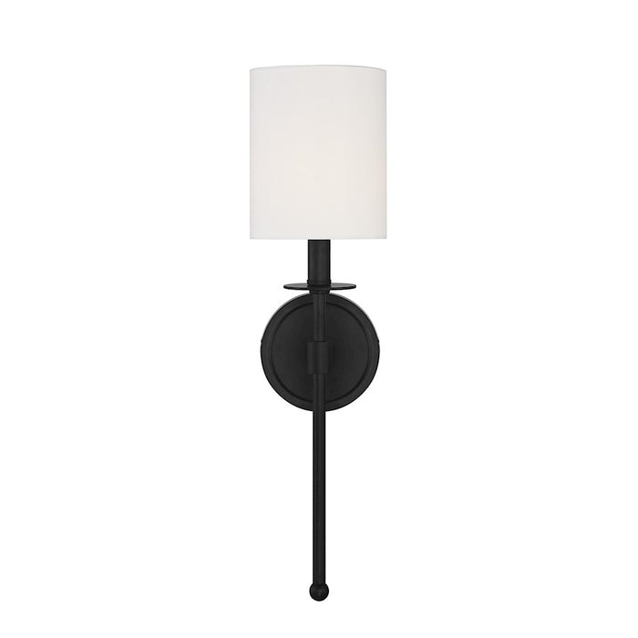 Savoy House 1-Light 20" Wall Sconce, Matte Black/White Fabric